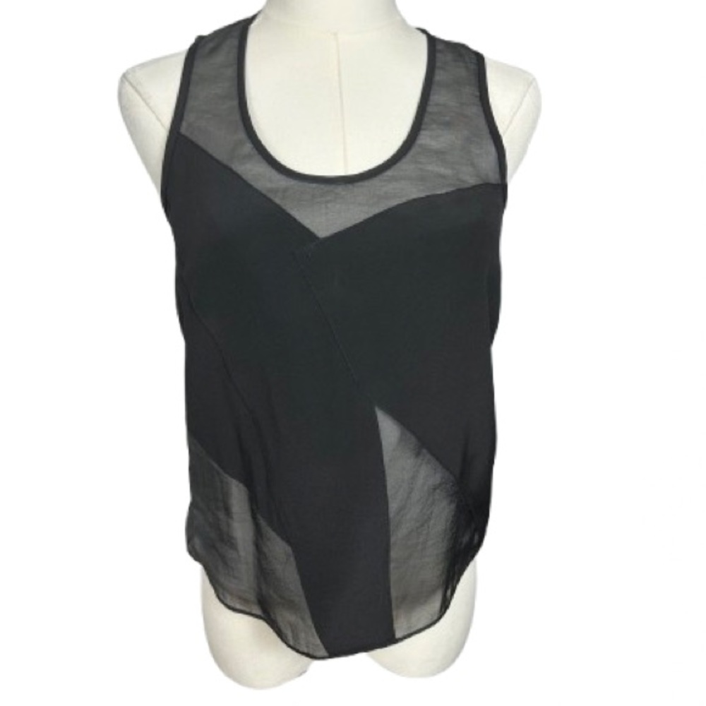 ❤️ SALE! 💙 Tibi Black Sheer Paneled Scoop Neck Tank Top Size 00